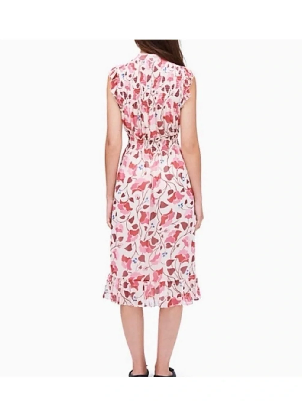 kate spade Pink Floral Ruffle-Neck Midi Dress